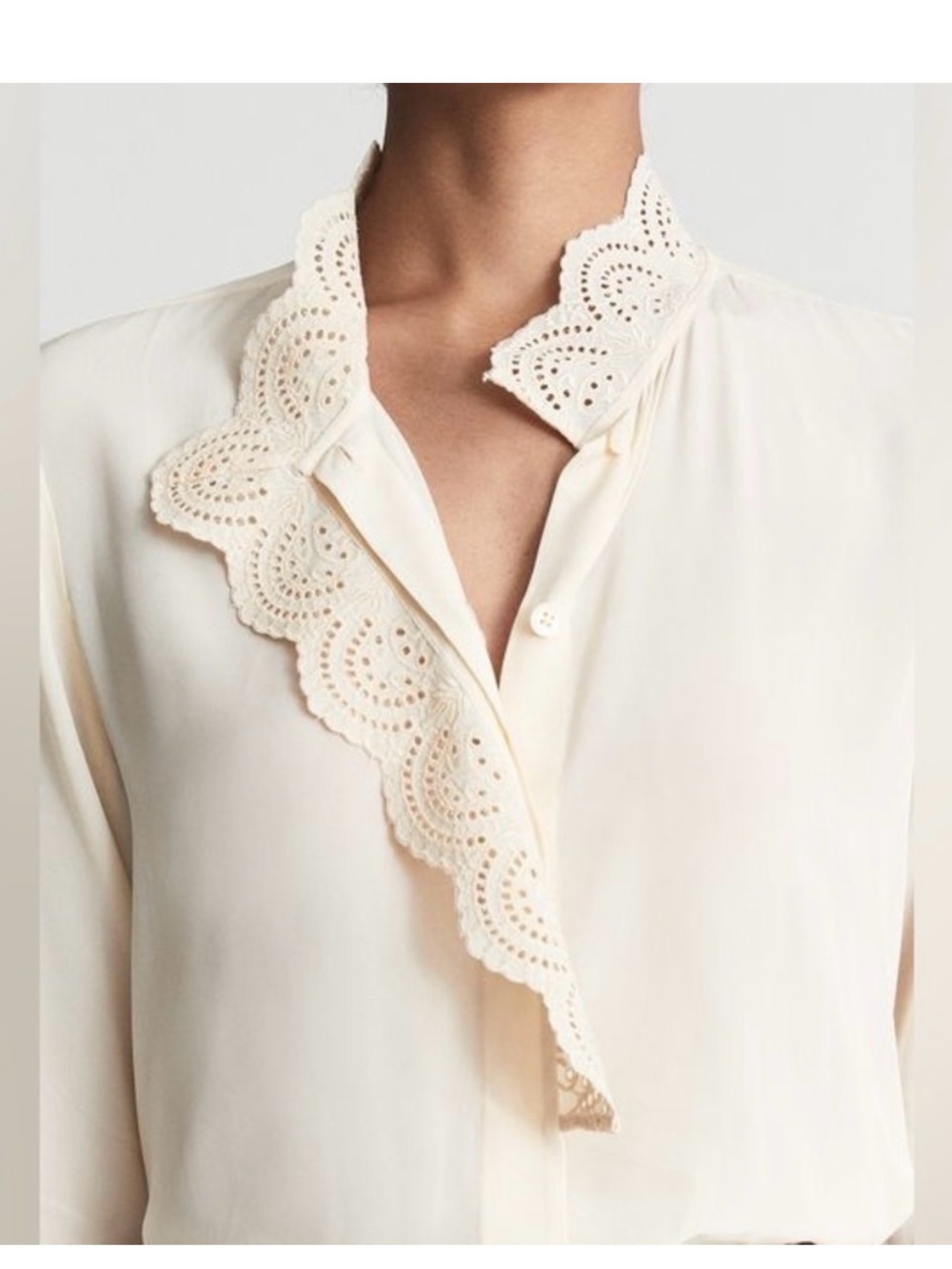 Reiss Cream Embroidered Collar Blouse